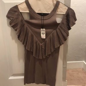 Beige stretchy top from express, open shoulders